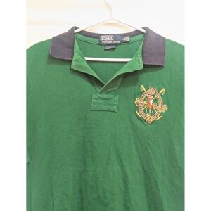 Polo Ralph Lauren Mens L Green Cotton Custom Fit Crest Rugby Polo Shirt